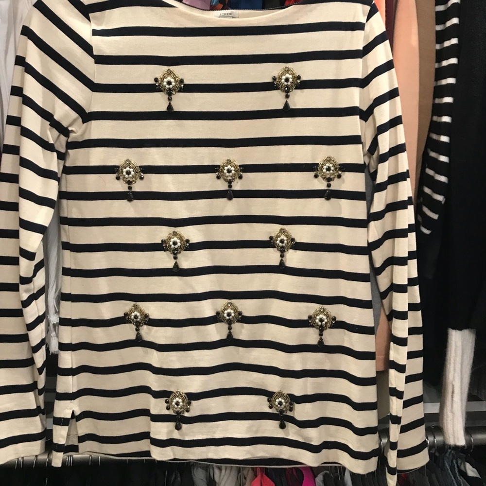 J. Crew embellished boat neck top.
